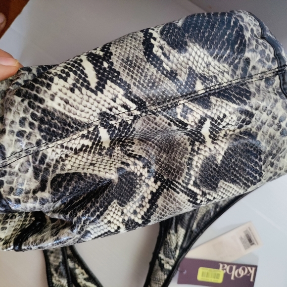 New Kooba Leather Snakeskin Print Double Strap Large Hobo Handbag Multicolor - Picture 3 of 5